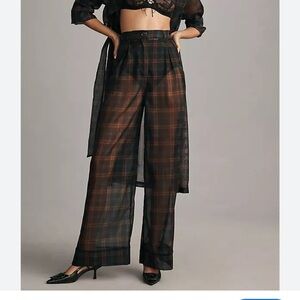 Anthropologie Dark Plaid Wide-Leg Trousers